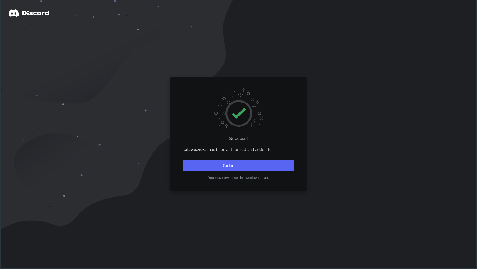 Discord bot invite screen showing success