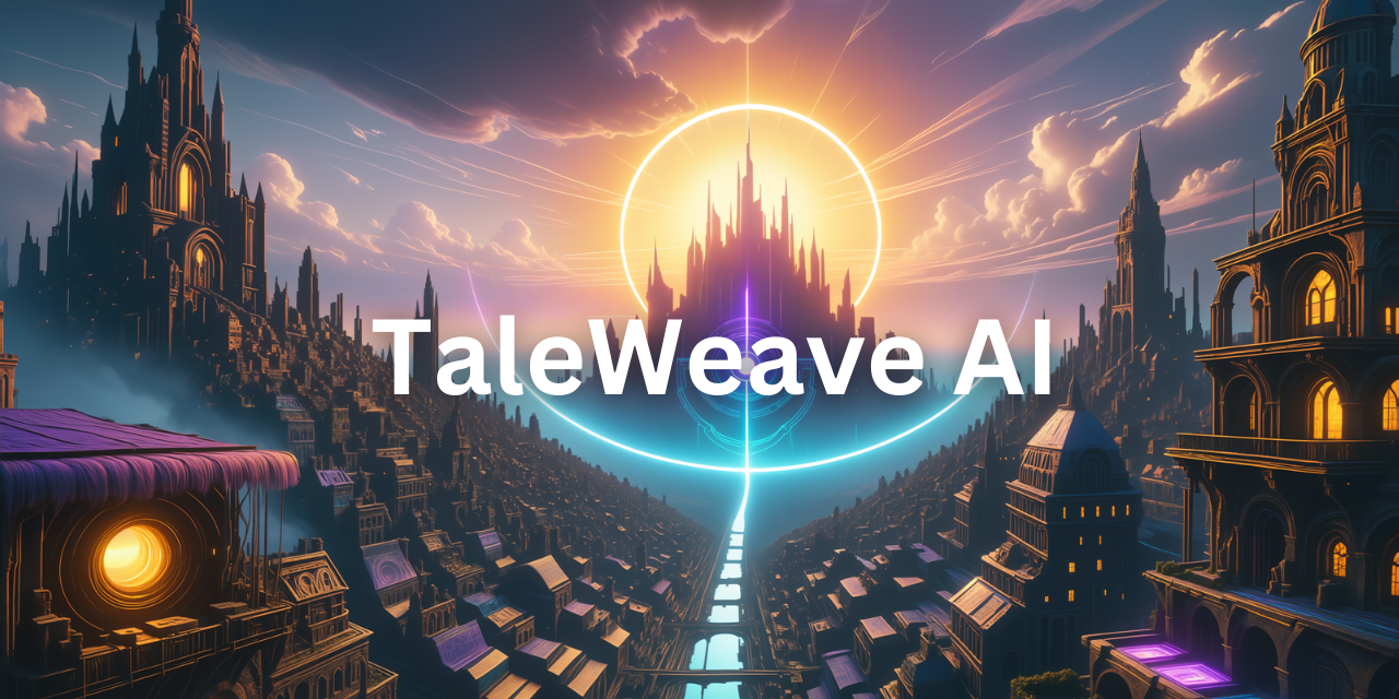 TaleWeave AI logo with glowing sunrise over angular castle